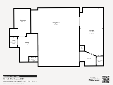 Floor plan for studio, 750 sqft